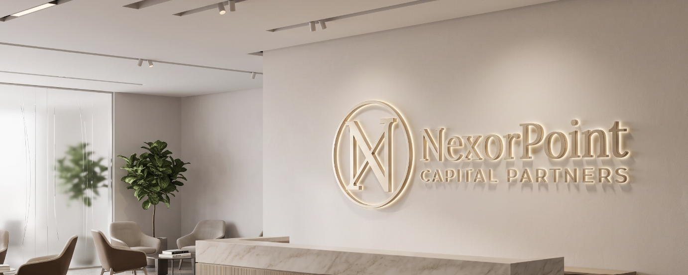 NexorPoint reception, an illuminated NexorPoint Capital Partners wall sign