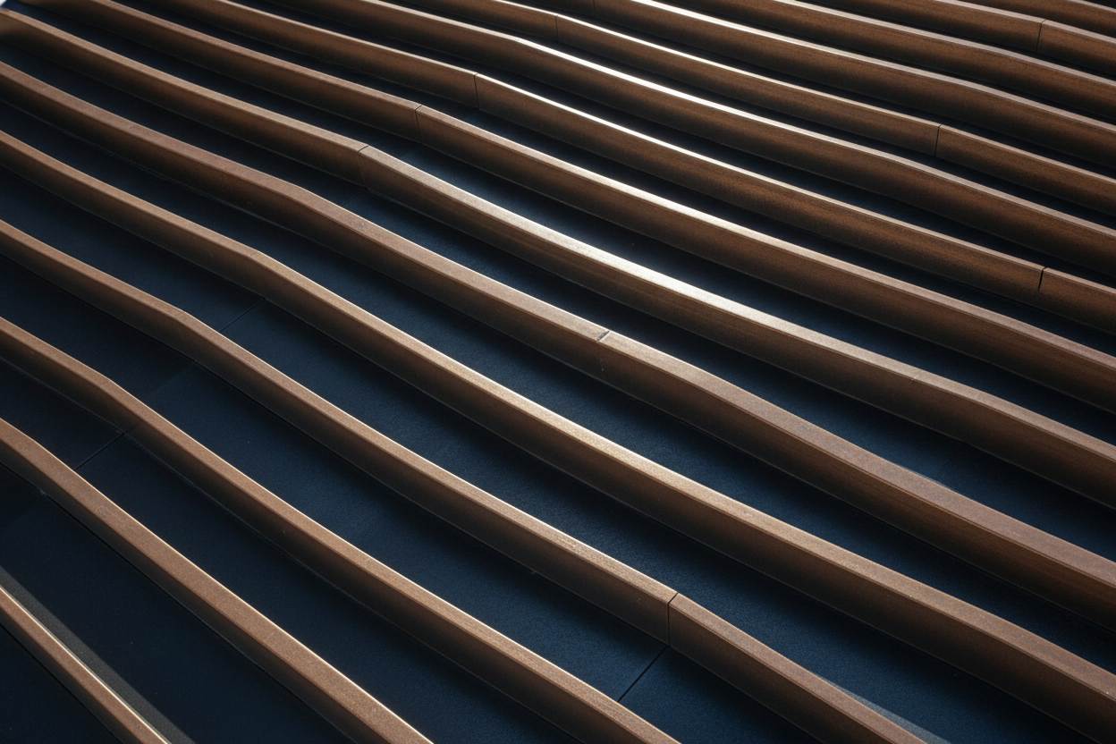 Ribbed metallic bronze architectural cladding