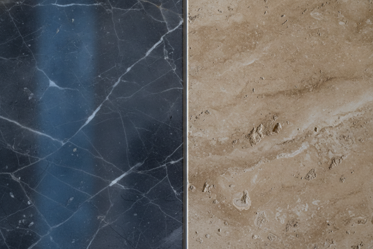 Polished dark marble architectural detail